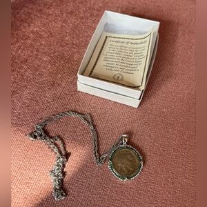 Genuine U.S. Coin Necklace Buffalo Nickel Silver Tone Pendant w/ COA